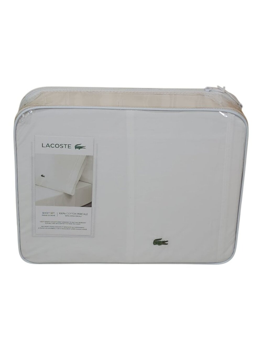 Lacoste King Sheet Set Cotton Percale White Embroidered Logo Lightweight Durable